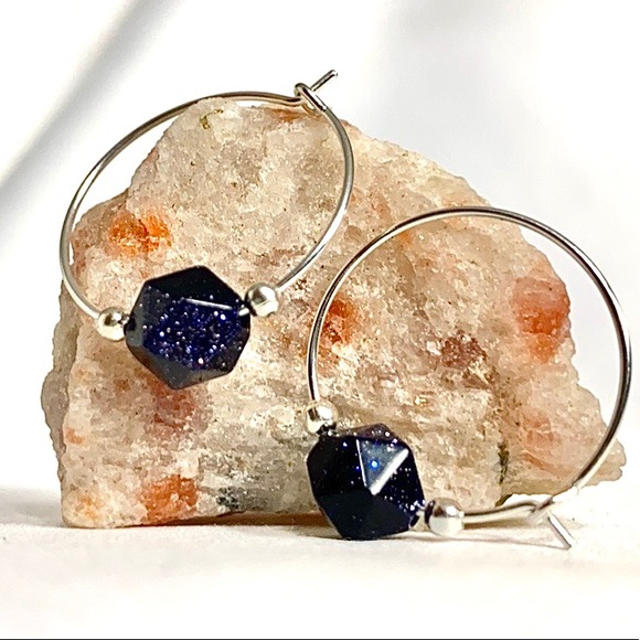 BLUE GOLDSTONE Hoop Earrings🌌✨ - Picture 1 of 7